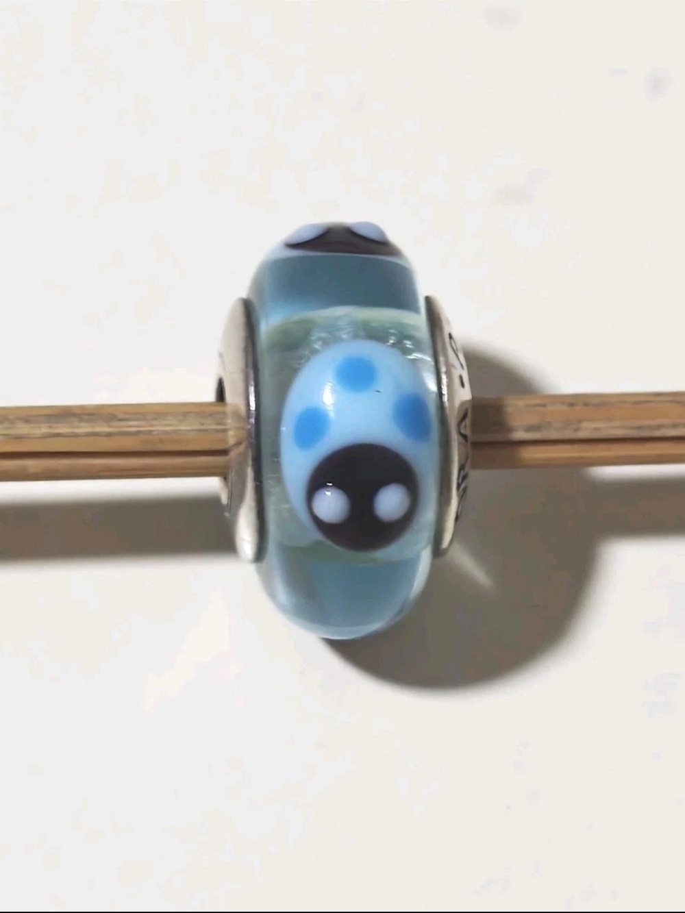 Genuine Pandora Silver Blue/Aqua Ladybug Murano Glass Charm 790654 Retired